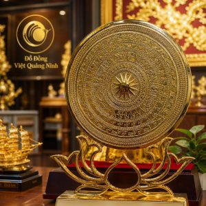 Mặt Trống Đồng Đế Hoa Sen Đồng Mạ Vàng 24K